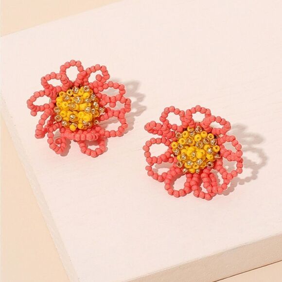 NEW CORAL RICE BEAD STUD EARRINGS - Picture 4 of 9